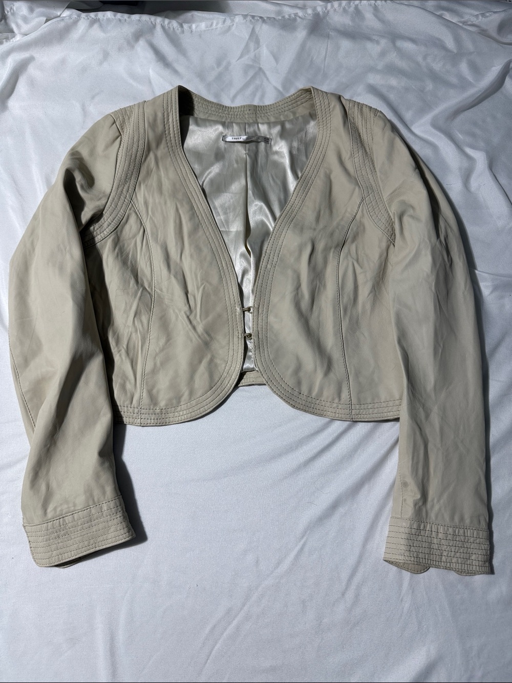 Truly by Part Two Xena Cream Soft Leather Cropped Jacket EU40 US10 Hook Front